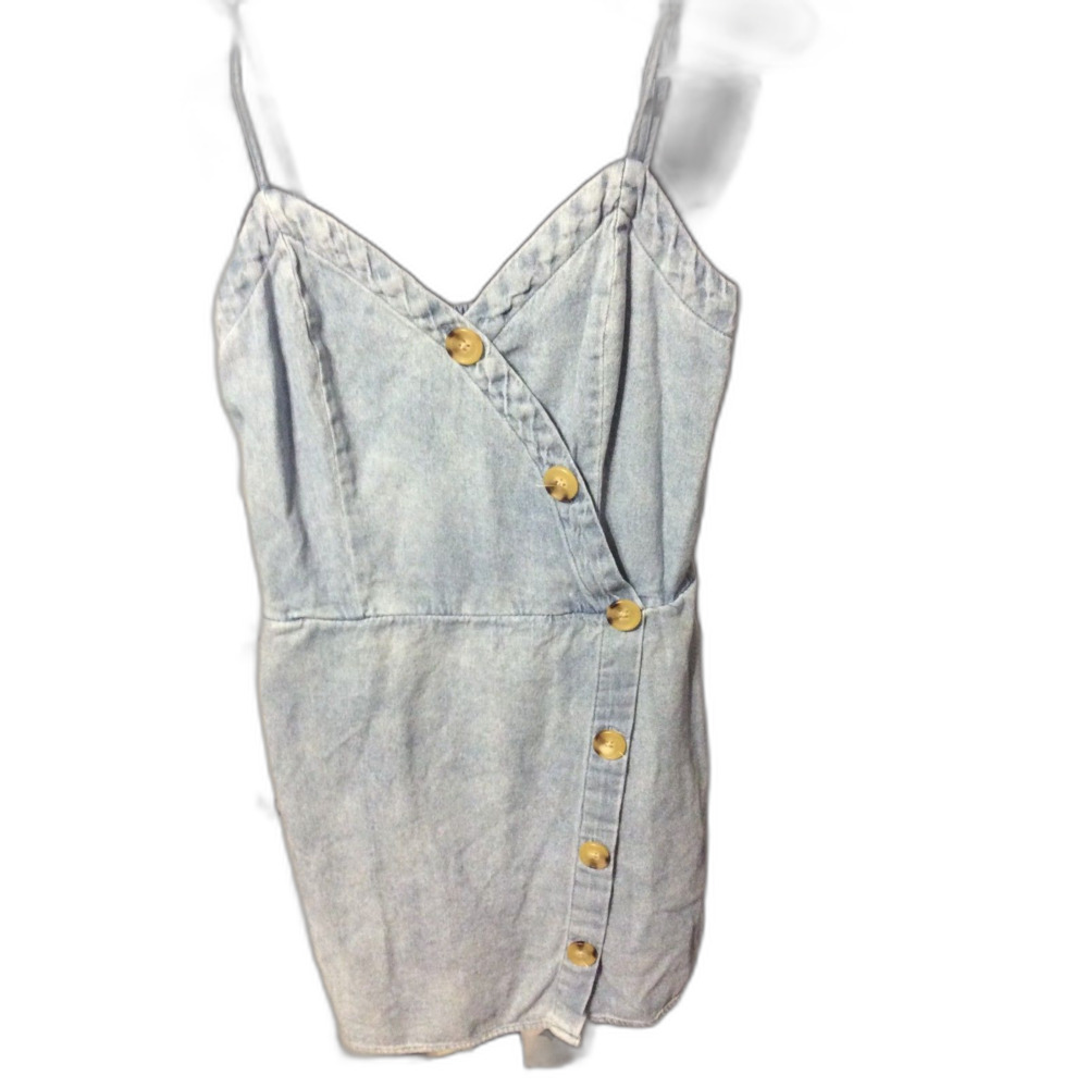 Aeropostale denim adjustable spaghetti strap Romper Small S Smocked back